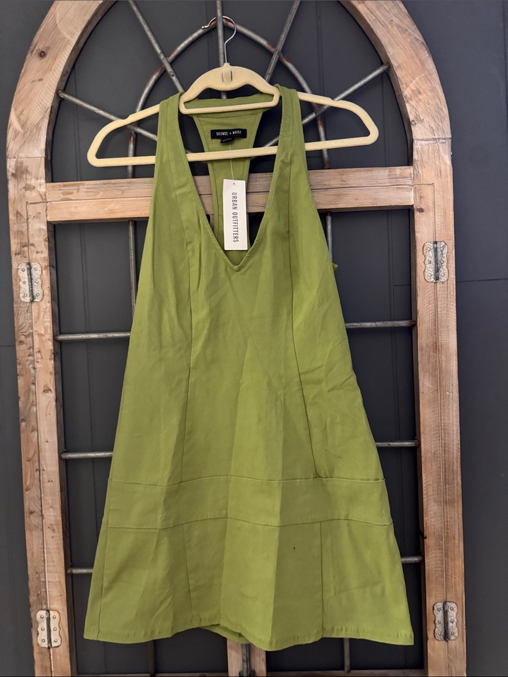 Sleeveless Olive Green V-Neck Mini Dress -